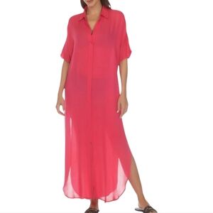 Raviya Raspberry Women's Button-Down Maxi Dress Cover-Up, Medium